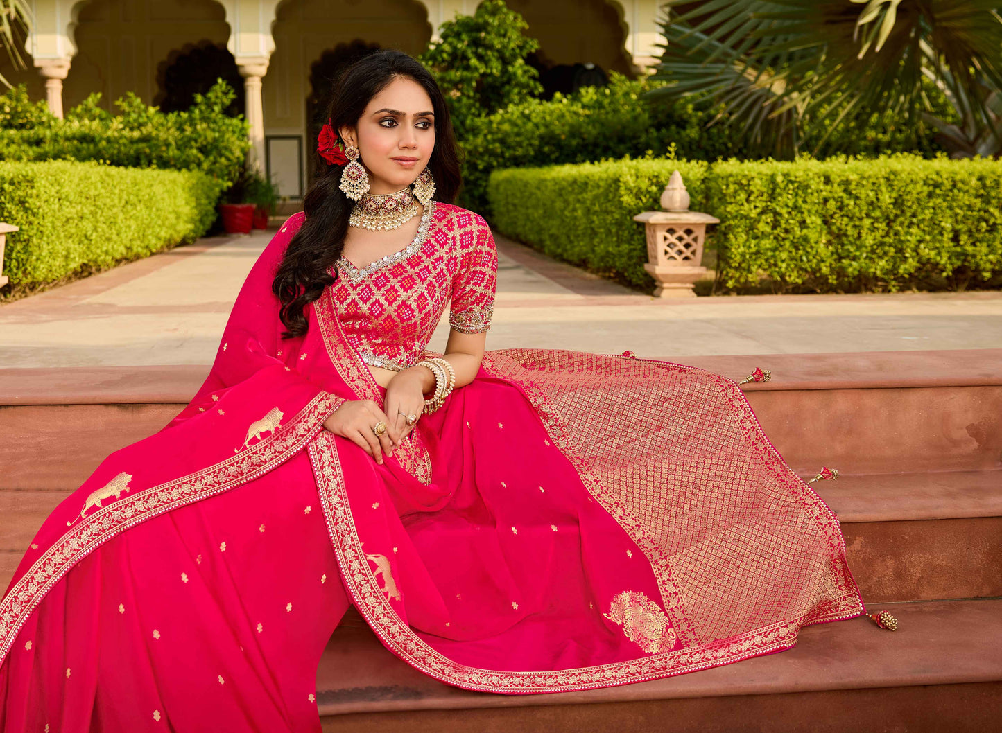 Pink Viscose Saree with bead work 6120