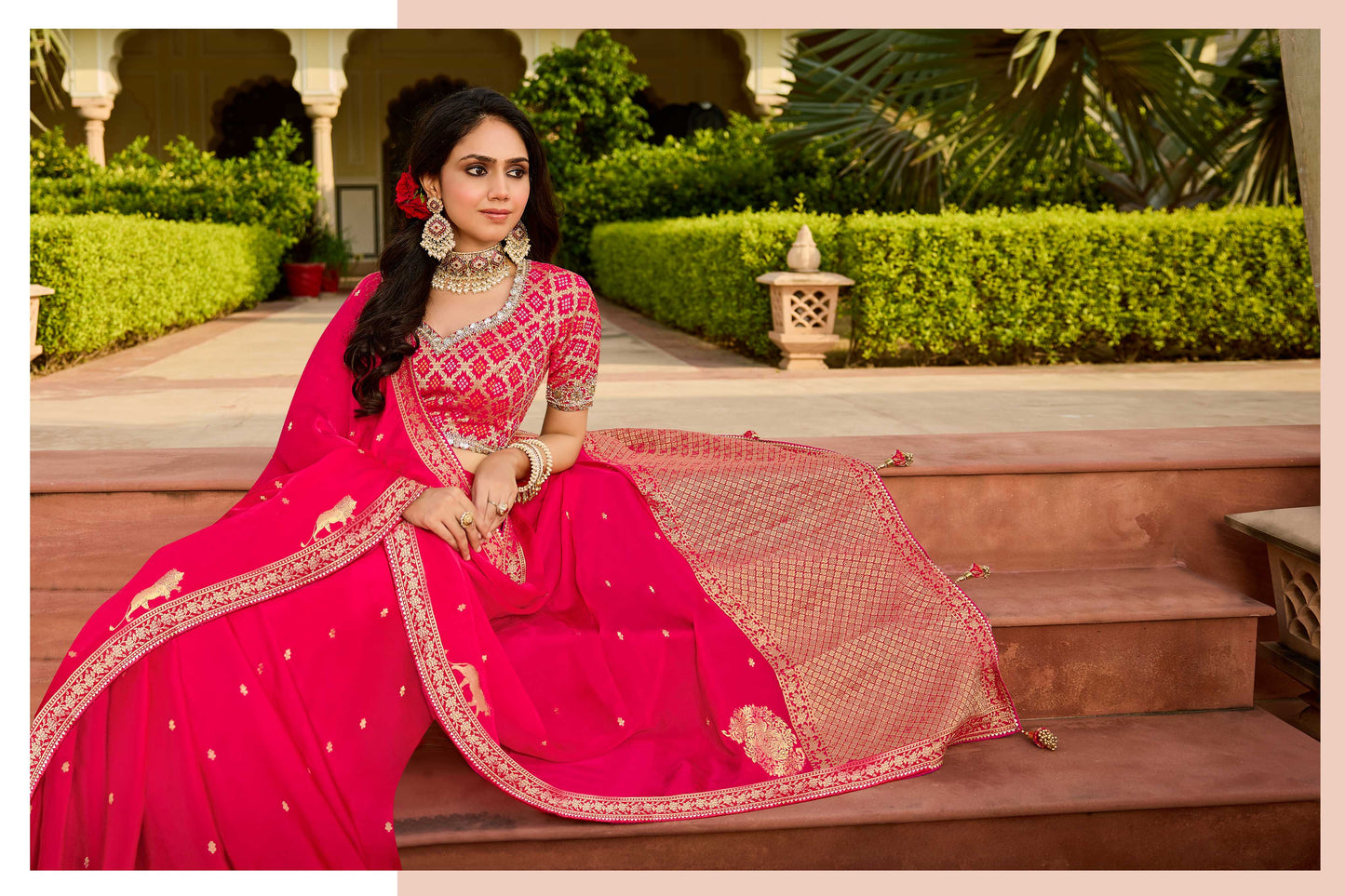 Pink Viscose Saree with bead work 6120