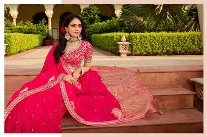 Pink Viscose Saree with bead work 6120