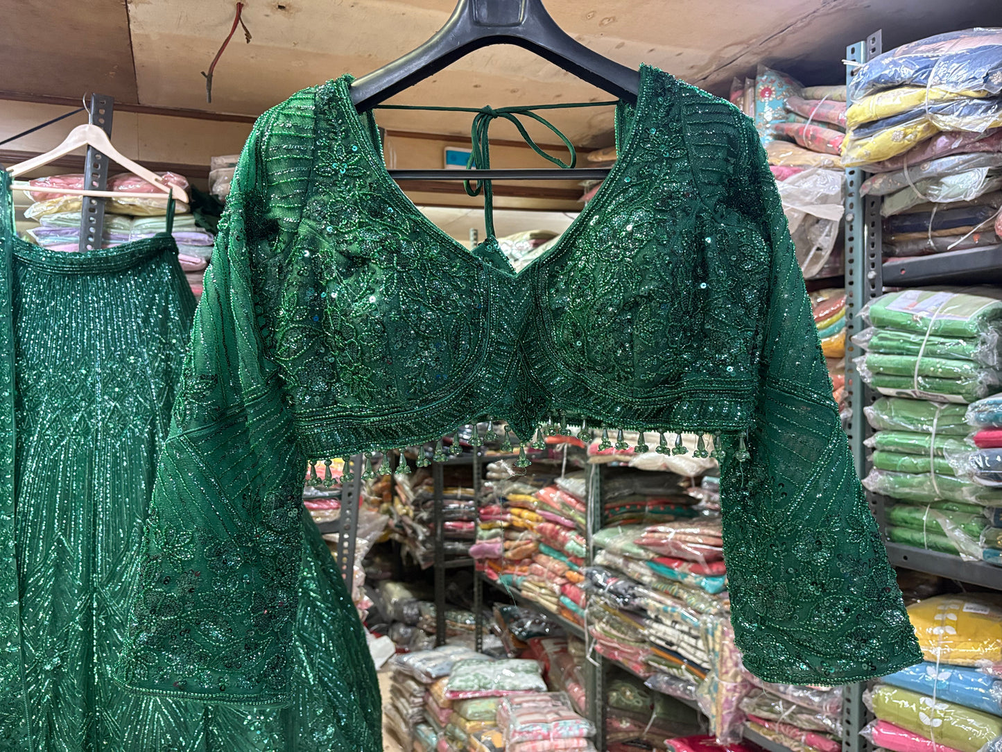 Something Different Green on Green Monotone Crop Top Lehenga