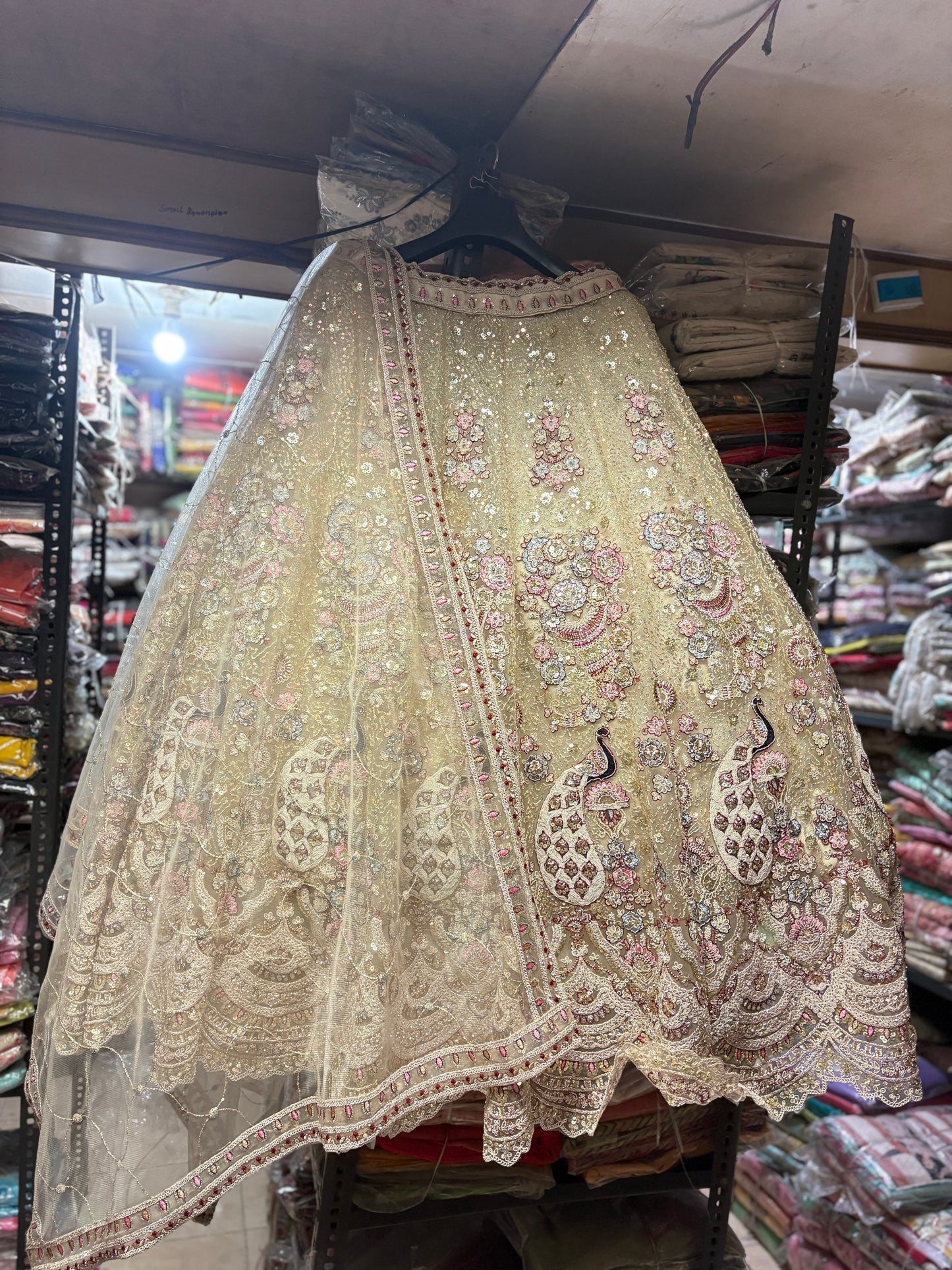 Designer golden peacock crop top Lehenga