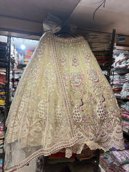 Designer golden peacock crop top Lehenga