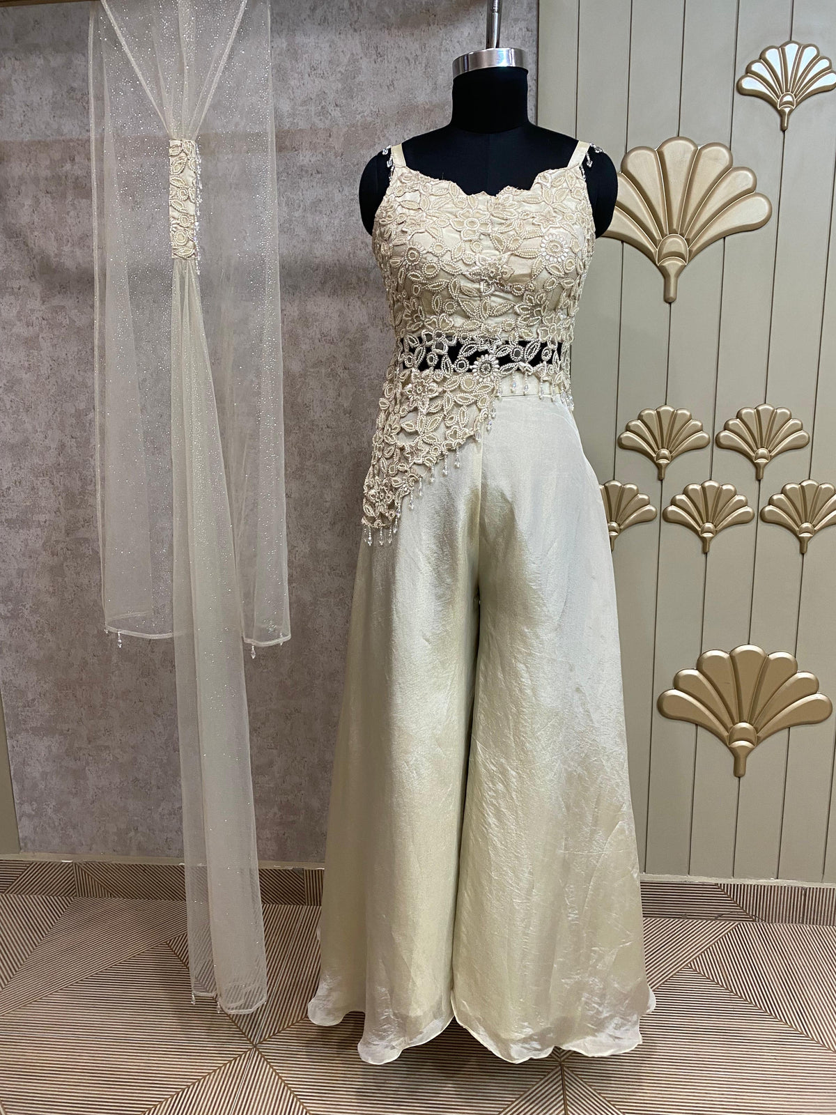 White Long Sharara Suit Dress Material