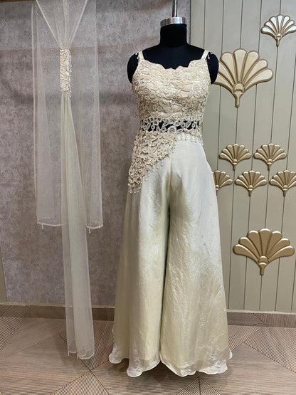 White Long Sharara Suit Dress Material