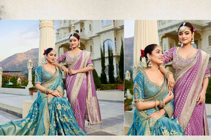 Blue Vicose Russian Fabric with Beads Work Saree 6362 - Shopping World