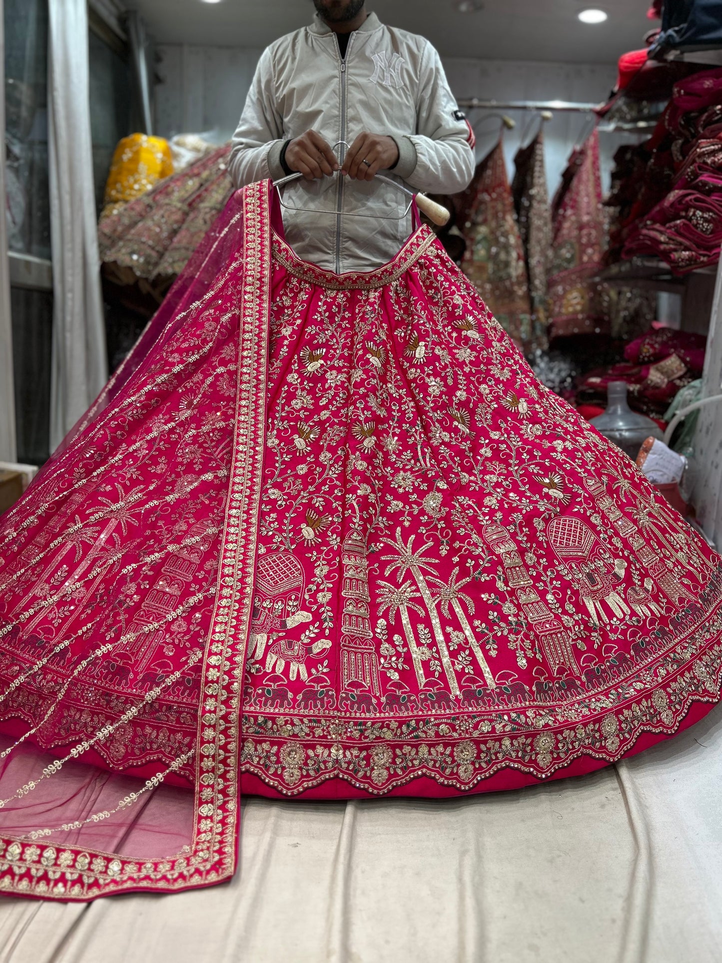 Latest Designer red rani pink bridal huge flare lehenga