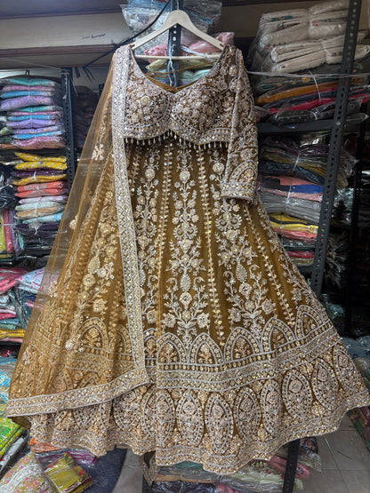 Glamorous mustard yellow crop top Lehenga