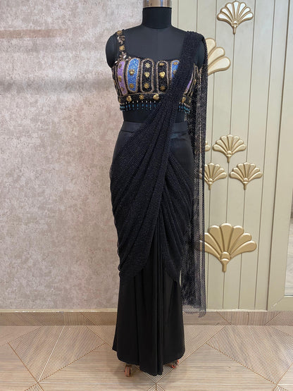 Black Designer Ready To Wear Drape Saree