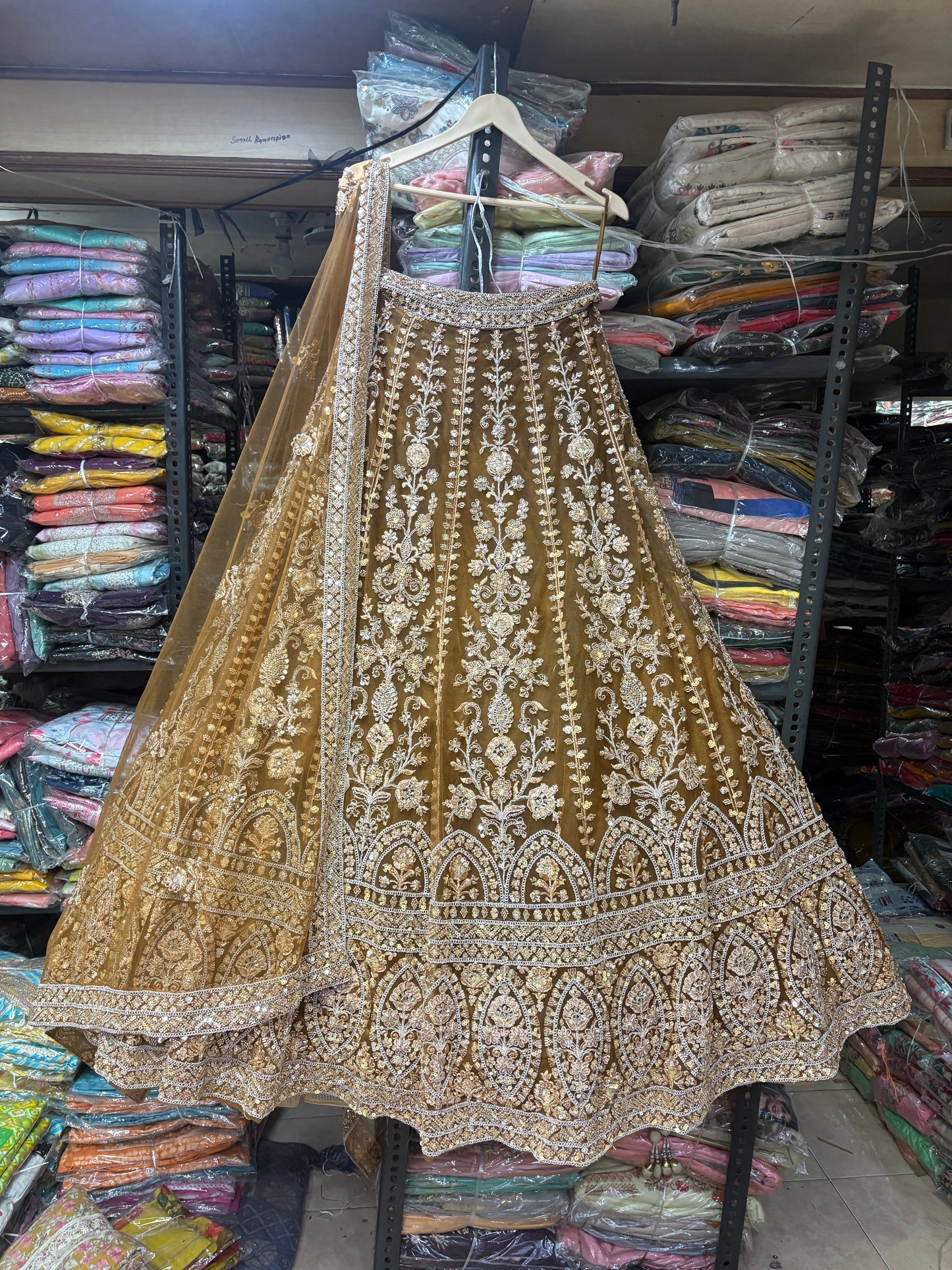 Glamorous mustard yellow crop top Lehenga