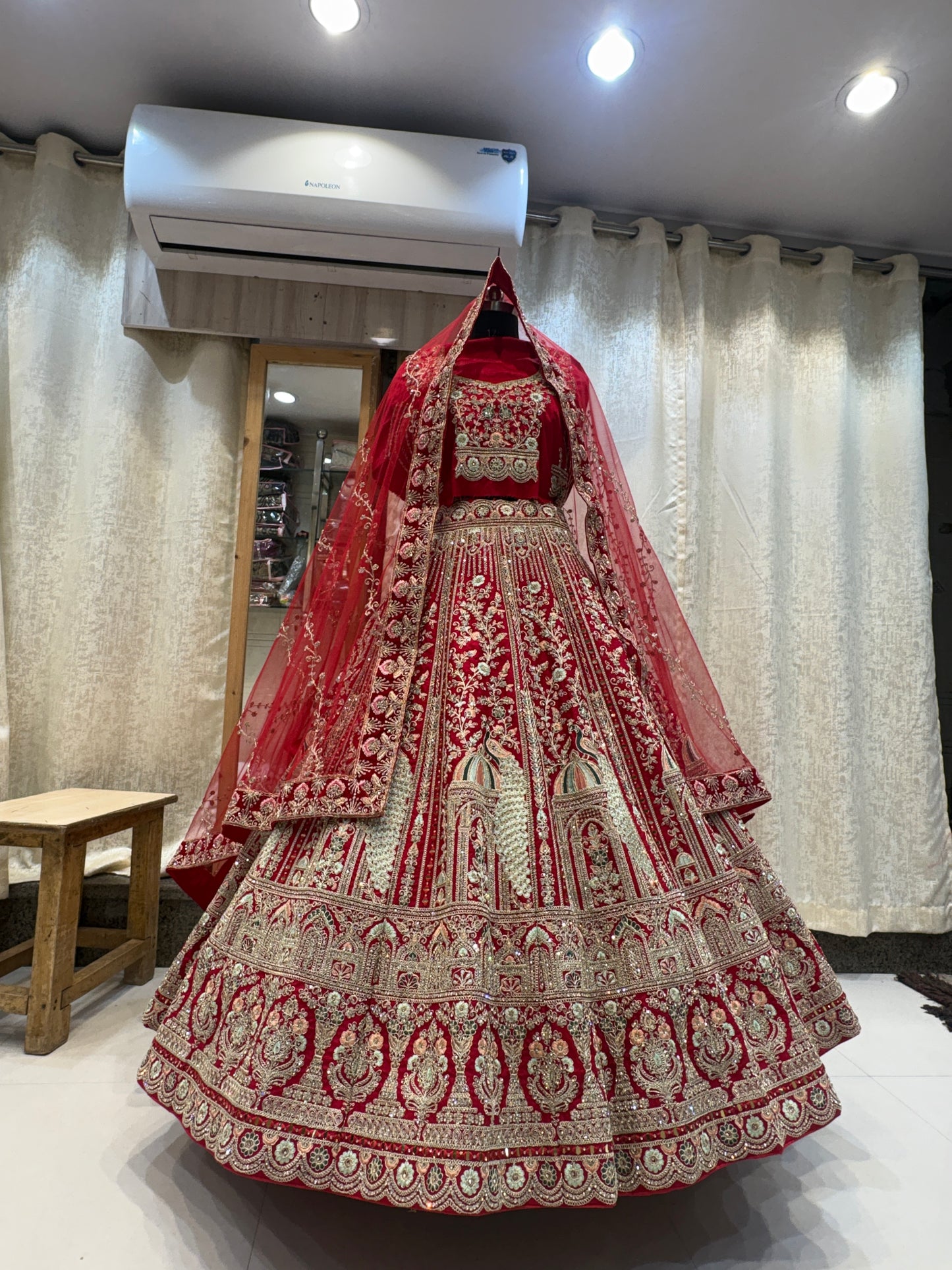 Glamorous maroon peacock bridal Lehenga