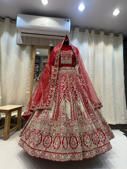 Glamorous maroon peacock bridal Lehenga