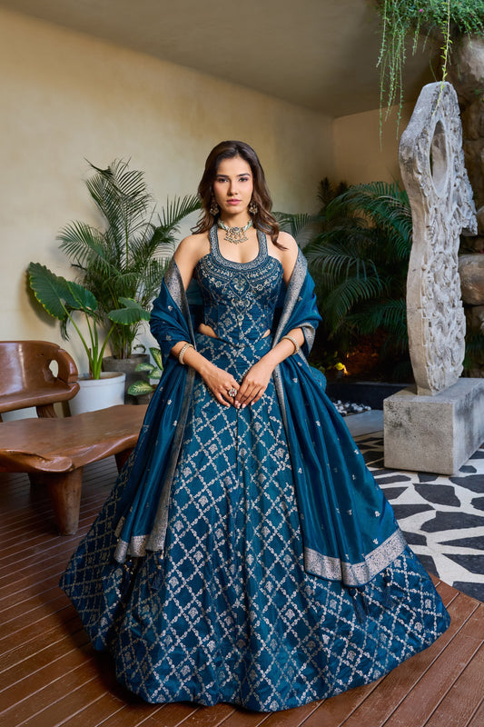 Blue Crop Top Lehenga ( Happy Customer)