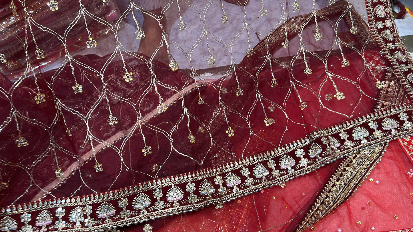 Heavy maroon Rajwada marwadi bridal lehenga