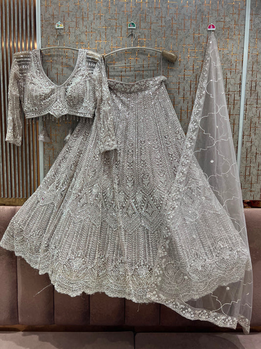 Silver crop top lehenga