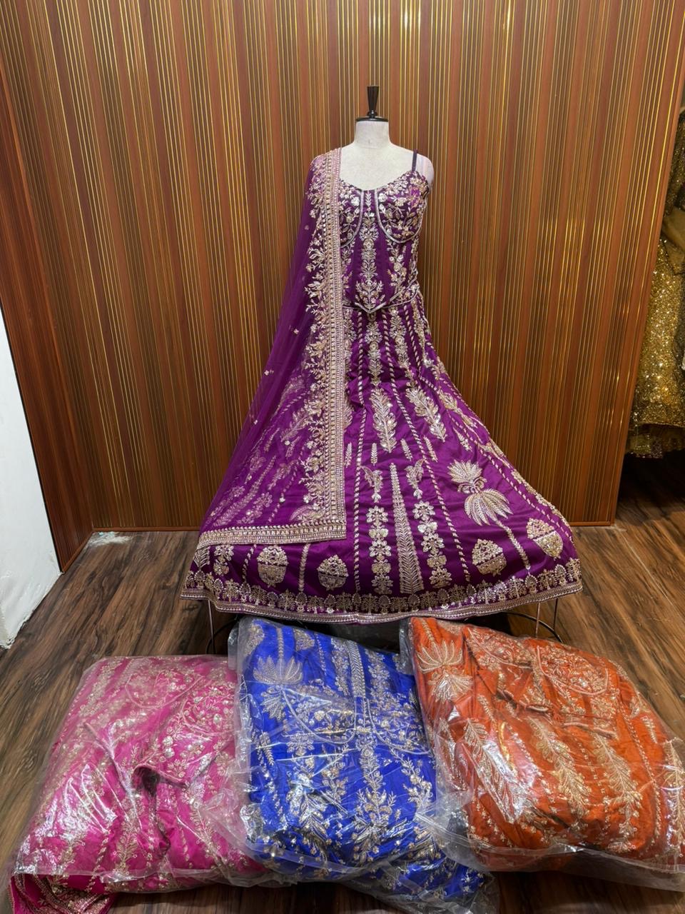 Pink purple orange blue Crop top Lehenga
