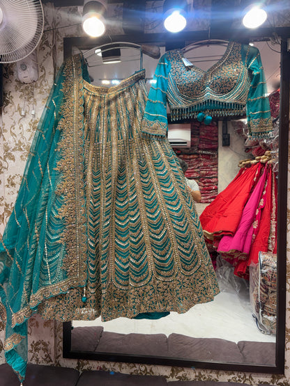 Majestic Sky blue crop top Lehenga