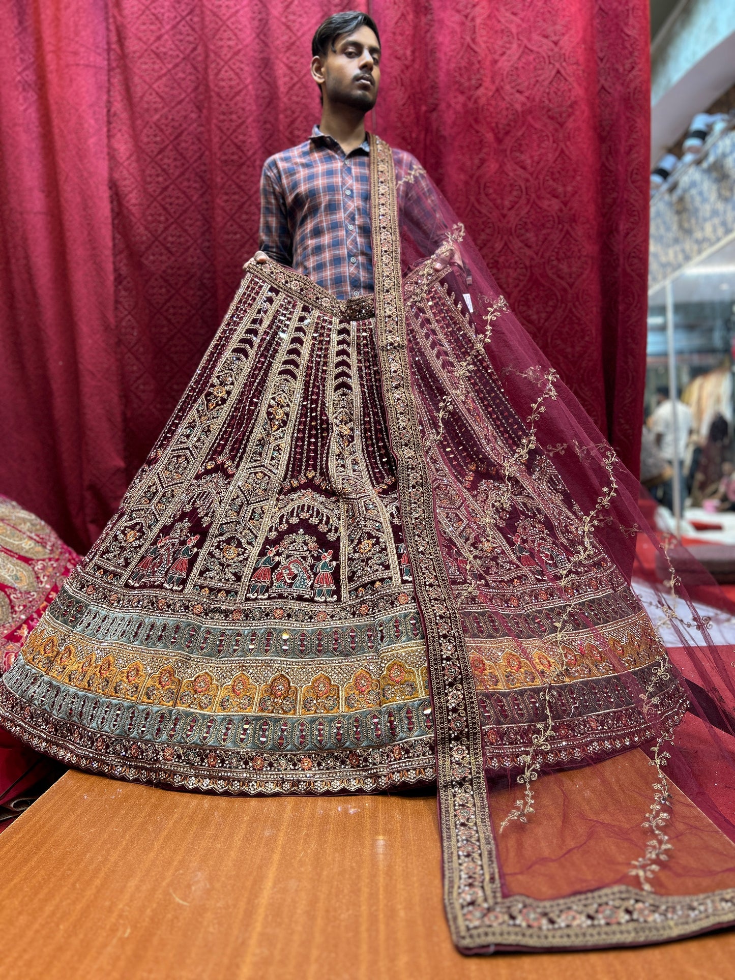 Good looking maroon doli barat bridal lehenga