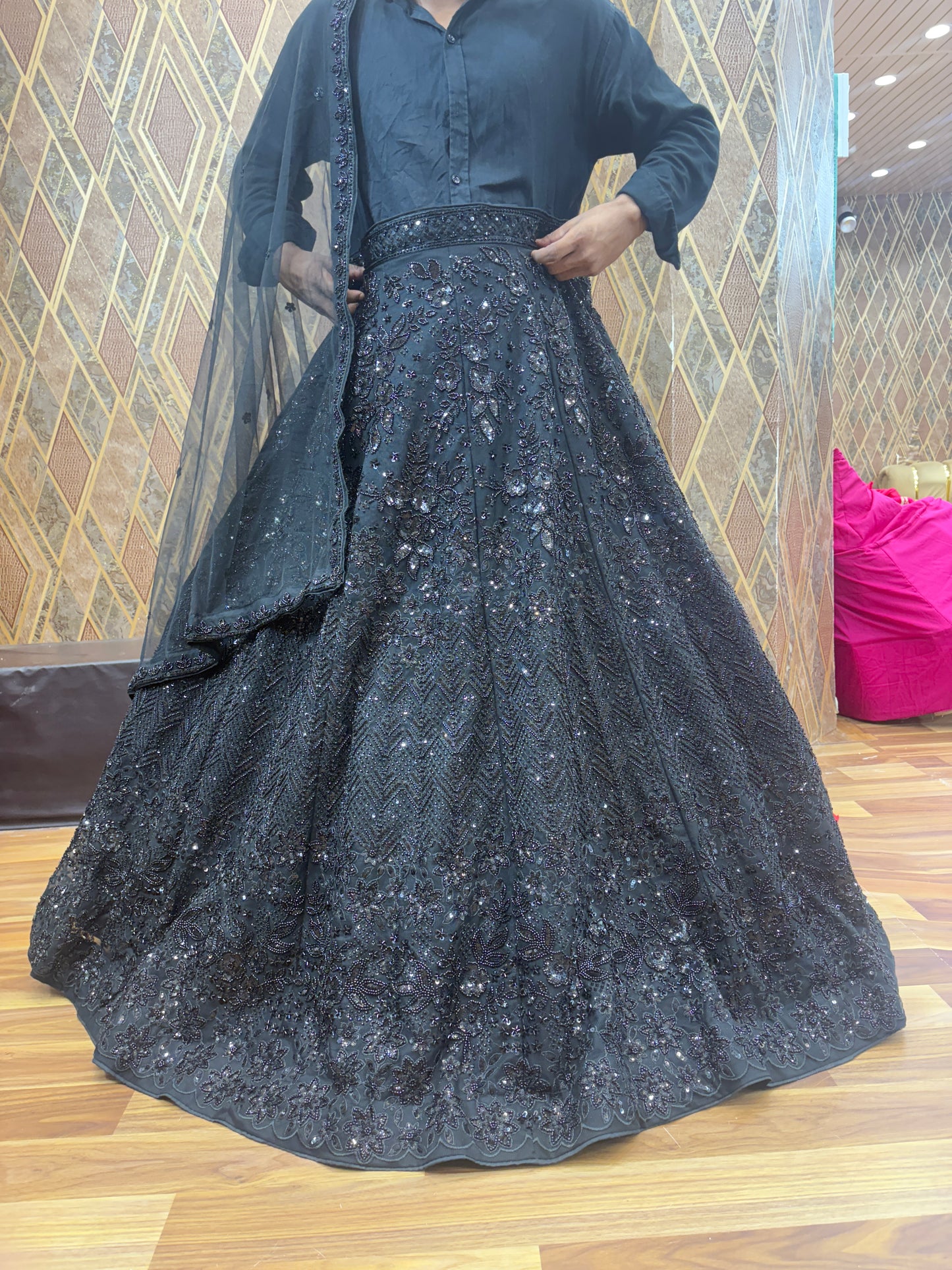 Pleasing Z black Handwork Sequence Lehenga