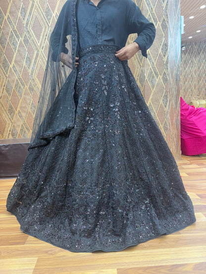 Pleasing Z black Handwork Sequence Lehenga