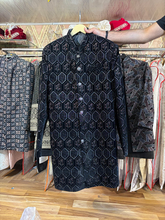 Black Jodhpuri indo western blazer kurta Sherwani