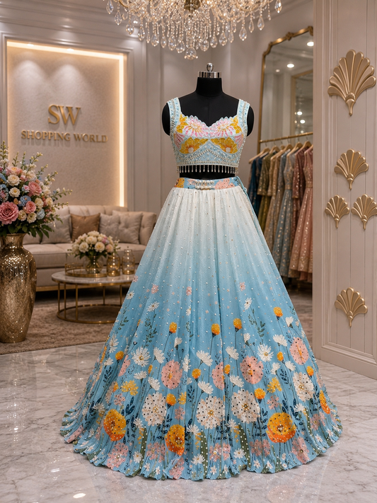 Sky Blue Pdp Crop Top Lehenga