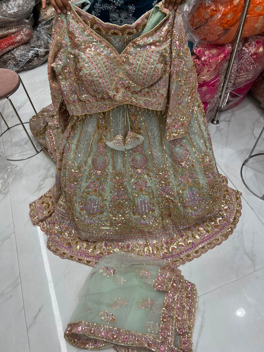 Pista Green Crop Top Lehenga