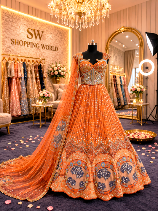 Orange Peach Crop Top Lehenga