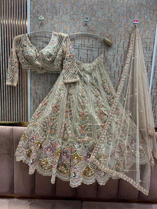 Beige Golden Crop top Lehenga (Copy)