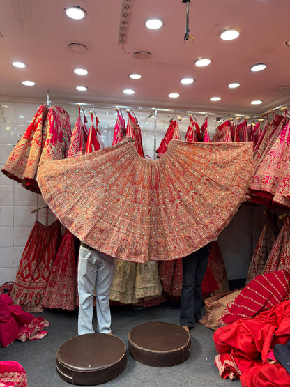 Orange Pink Peacock Designer Bridal Lehenga