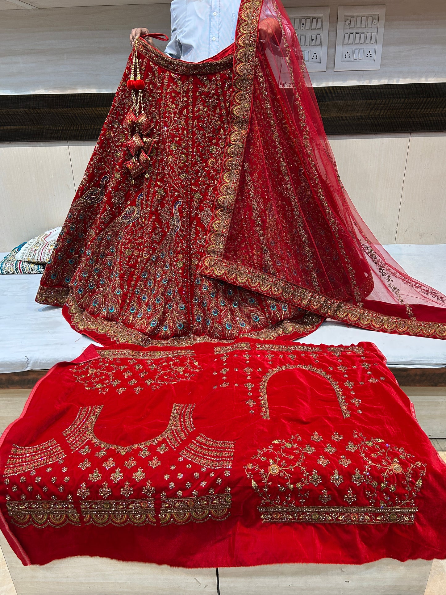 Stunning red Heavy peacock bridal lehenga