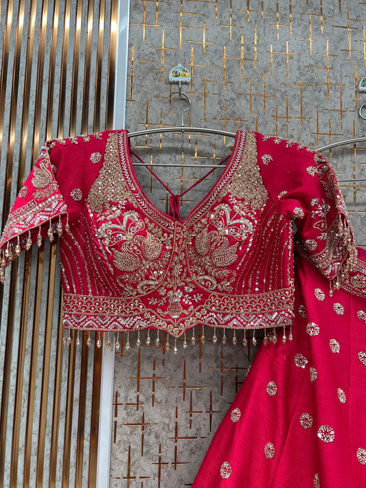 Hot pink Crop Top Lehenga