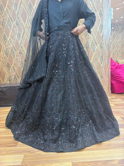 Pleasing Z black Handwork Sequence Lehenga