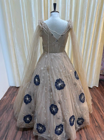 Baby pink brown mint green golden gown Lehenga