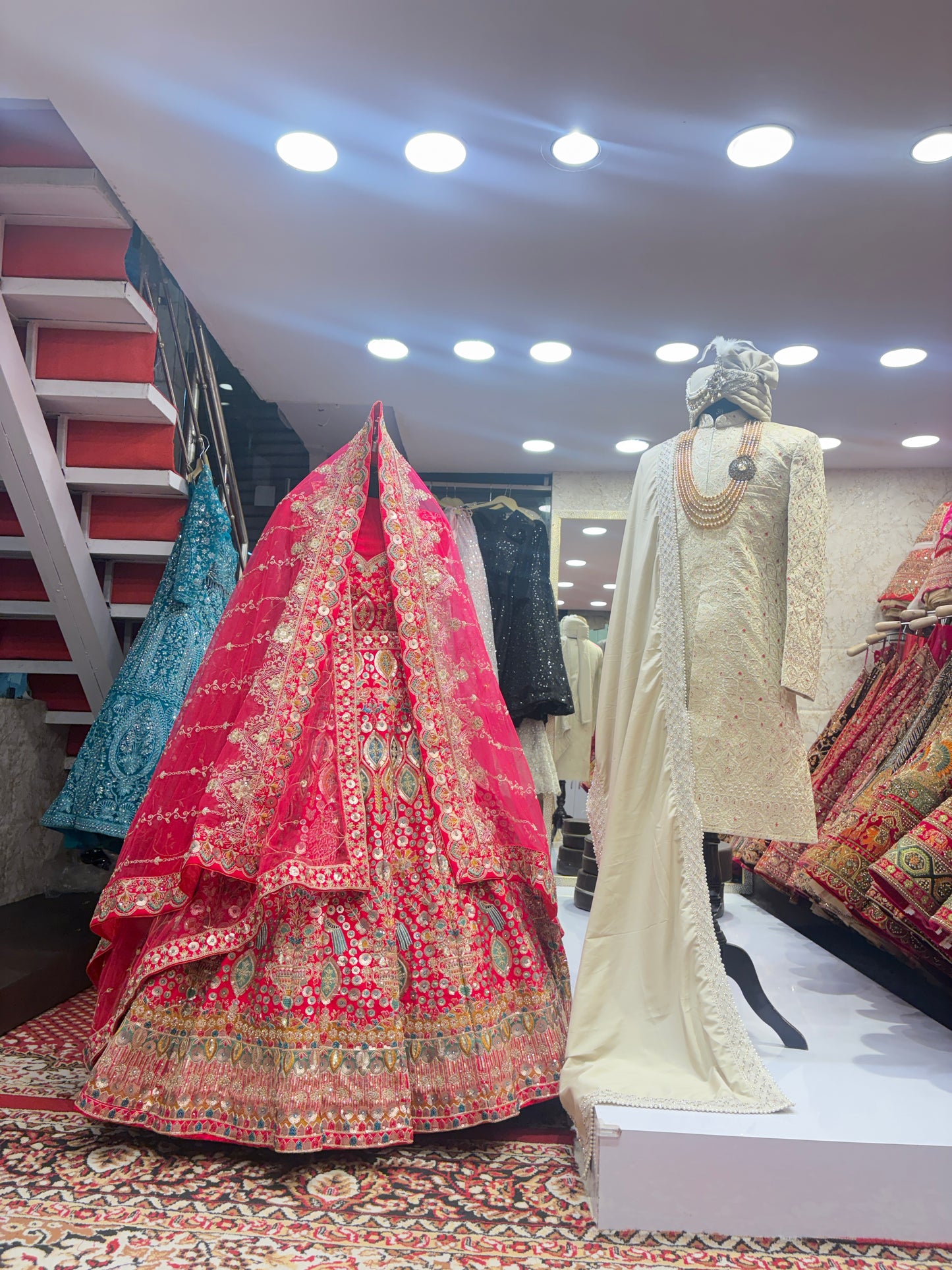 Pretty bridal peacock Lehenga sherwani combo