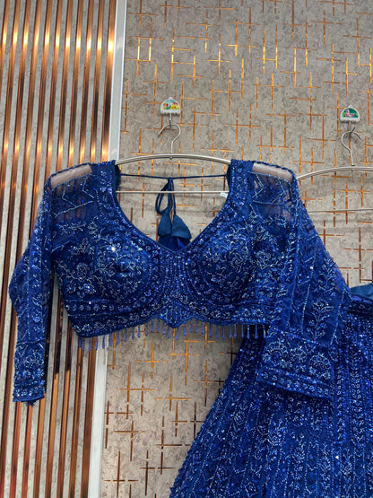 Navy Blue on Blue Monotone Crop Top Lehenga