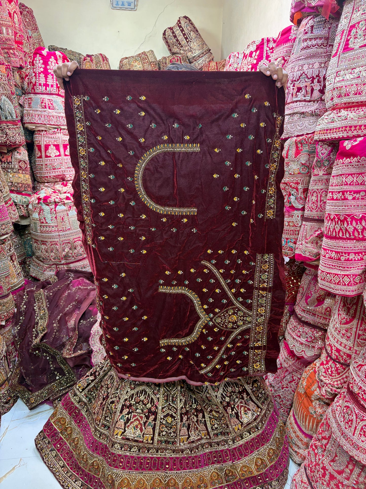 Maroon Doli Barat Bridal Lehenga