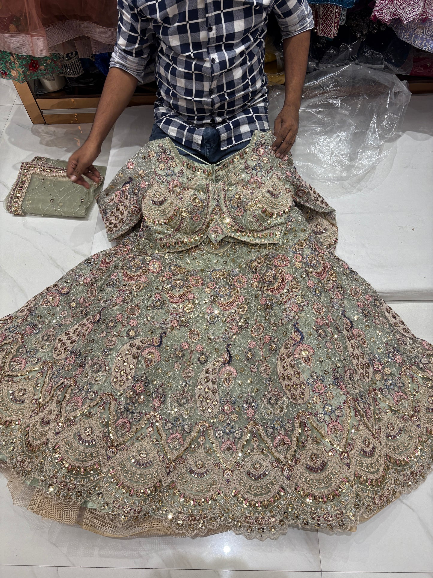 Something different Light pink peacock crop top Lehenga Happy Customer