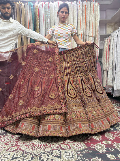 Elegant maroon ball bridal Lehenga