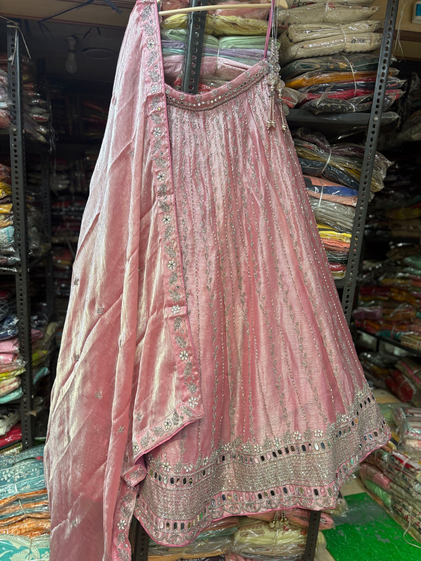 Attractive Pink Mirror Lehenga