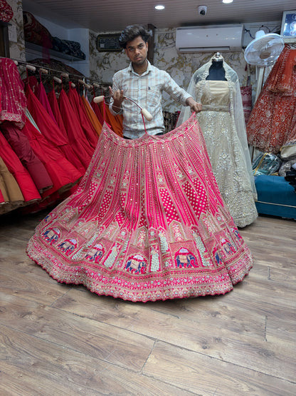 Rani pink peacock handwork Bridal Lehenga - Shopping World