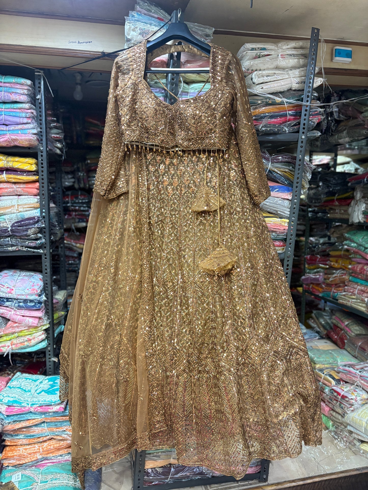 Stunning golden on golden Monotone Crop top Lehenga
