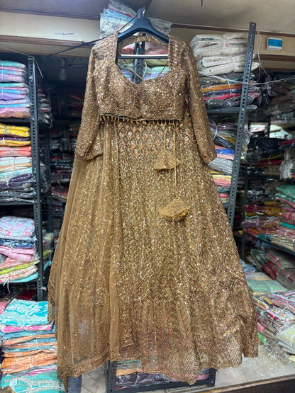 Stunning golden on golden Monotone Crop top Lehenga