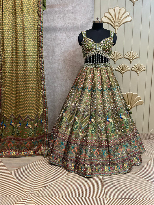 Green Mehendi PDP Crop Top Lehenga