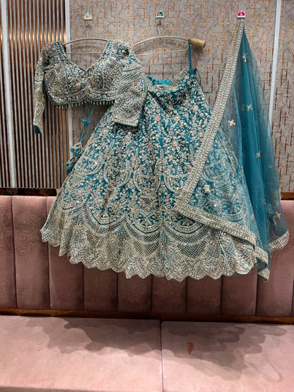 Pista Green Crop top Lehenga