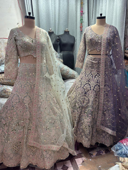 Glamorous purple peacock crop top lehenga
