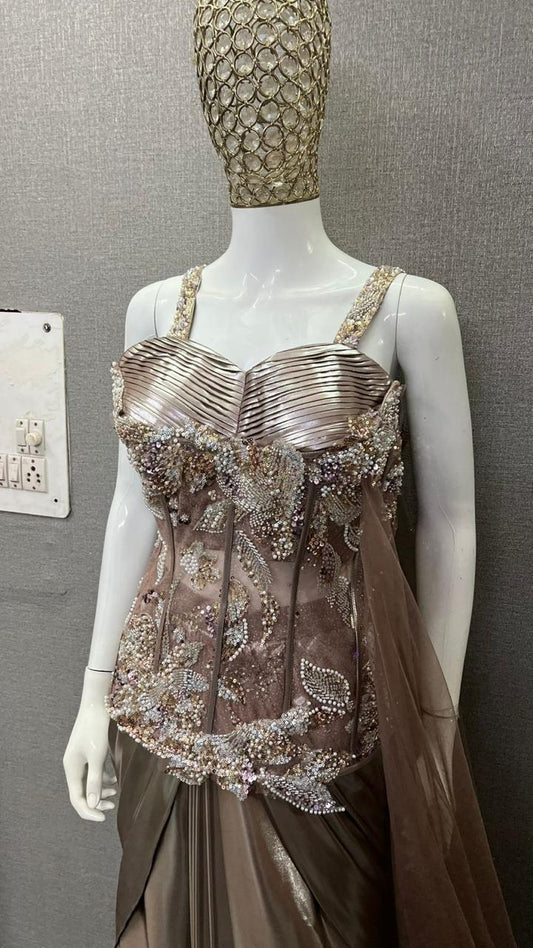Dark Brown drape saree