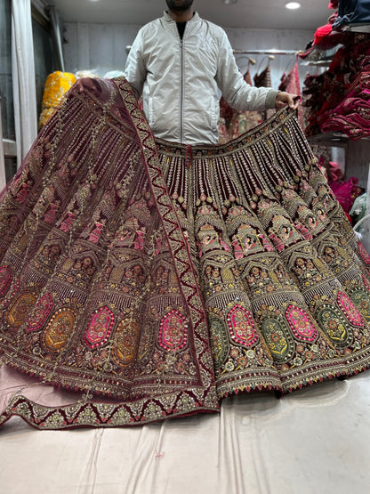 Something different maroon doli Barat ball bridal huge flare lehenga
