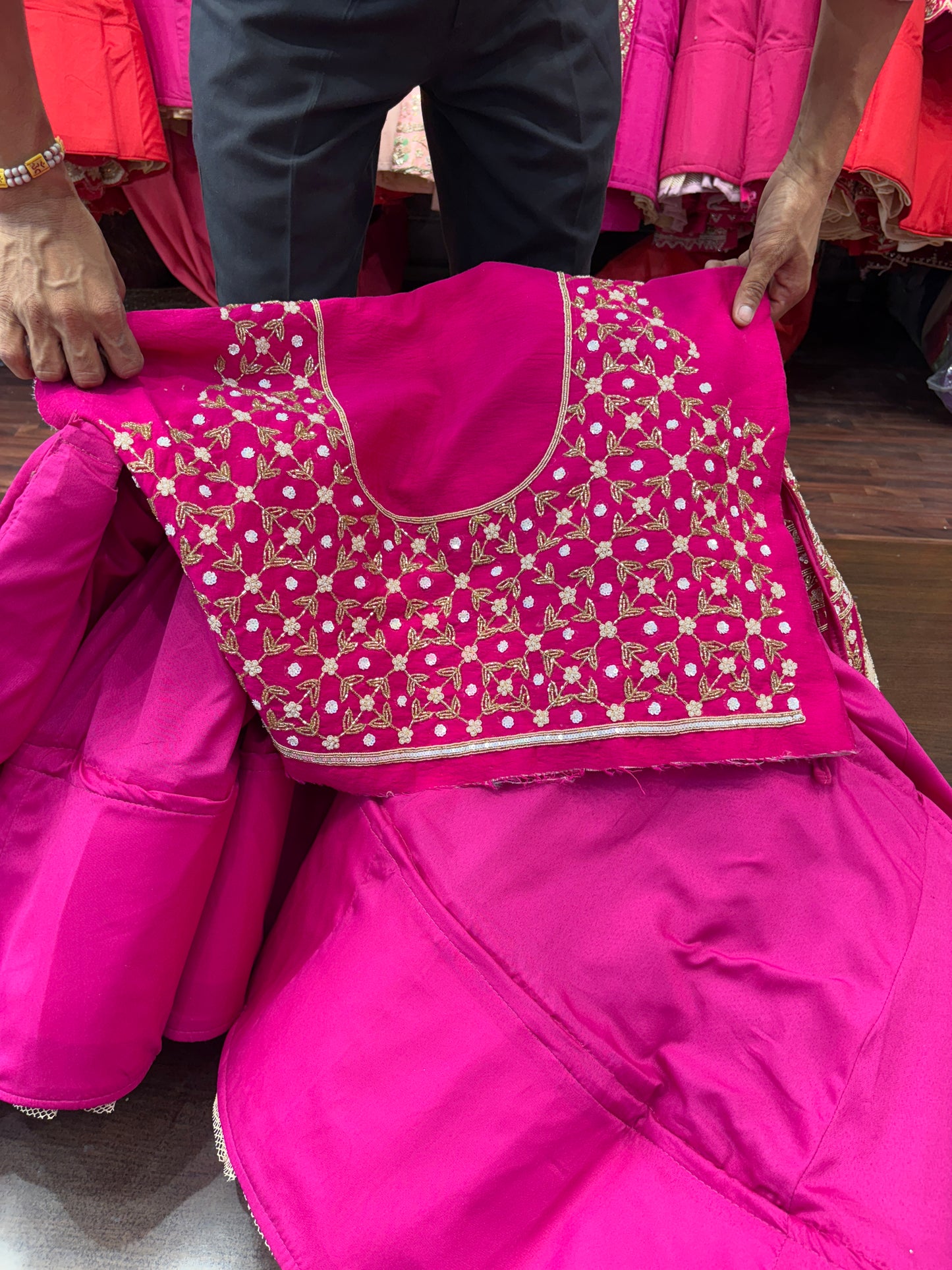 Designer Rani pink Gajraj handwork handmade bridal Lehenga