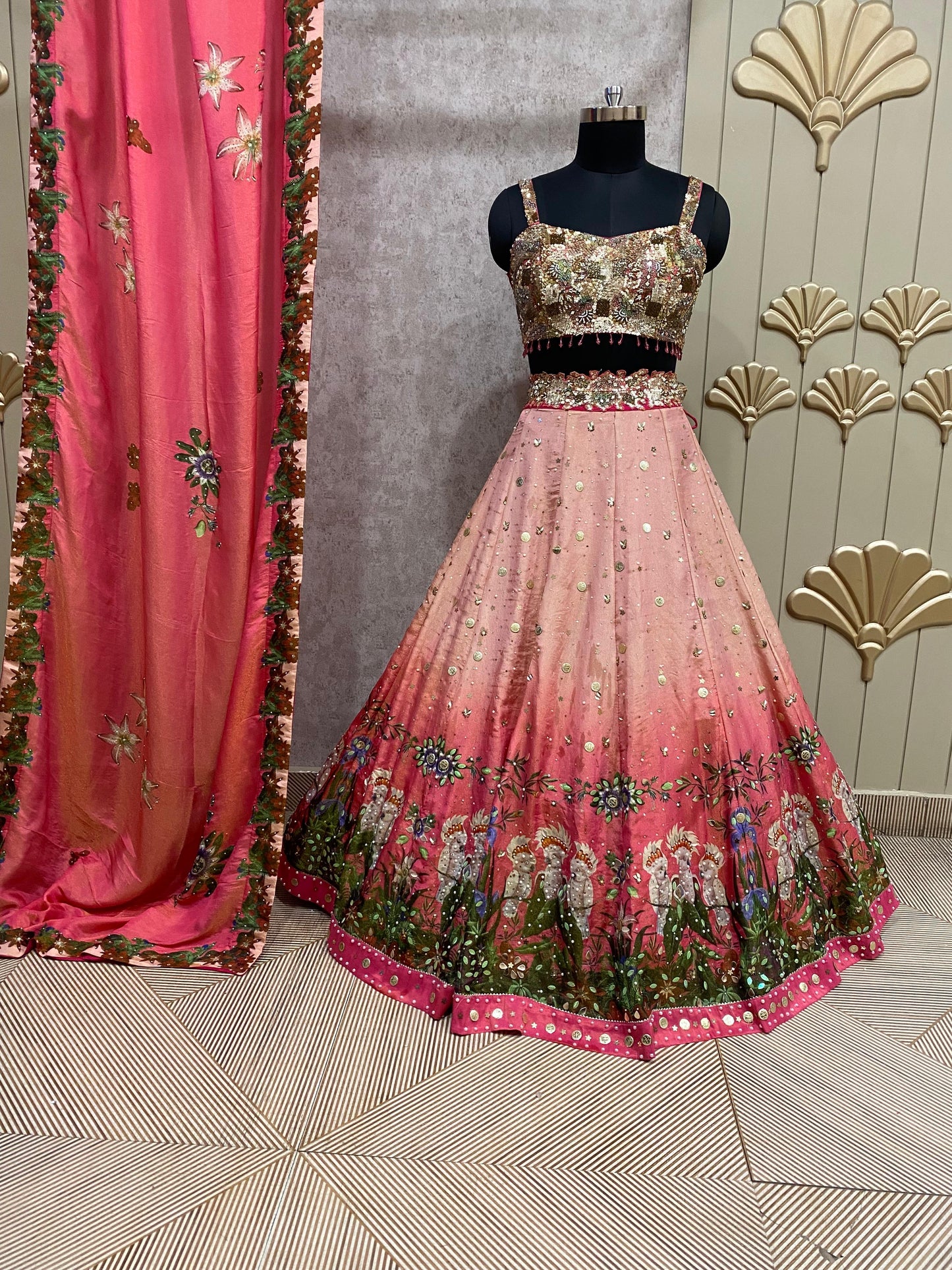 Pink crop top lehenga