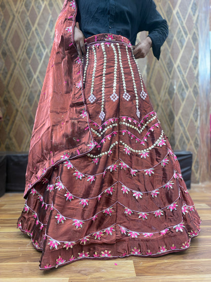 Eye catching pdp brown peach pearl Lehenga